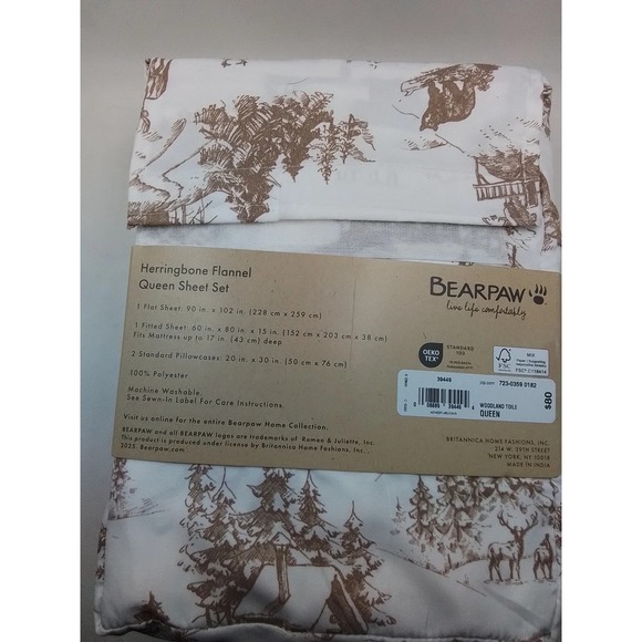Bear Paw Other - Queen Flannel Sheets-Bear Paw-Queen Size Fitted Set-Herringbone-Woodland